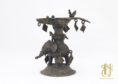 Dhokra Elephant Carrying Diya Oil Lamp Object Vayu 