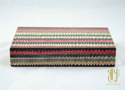 Hand Painted Zigzag Stripe Pattern Papier Mache Box Pen/Jwellery box Vayu 