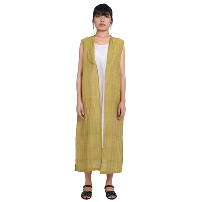 Relaxed-Fit Mustard Handloom Cotton Silk Overlay Jacket Vayu 