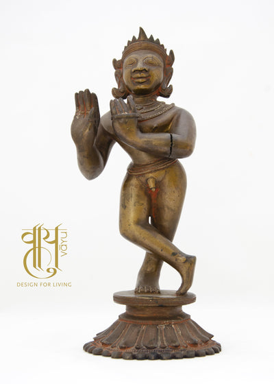 Sculpture Depicting Lord Krishna Playing Flute Object Vayu 