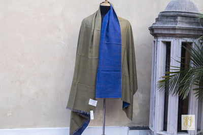 Steeleblue And Ocher Reversible Pashmina Shawl Vayu 